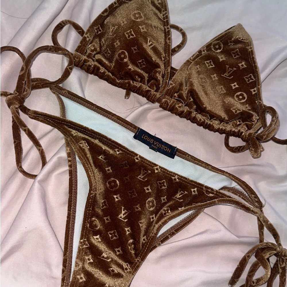 Louis Vuitton Tan Velvet Bikini Set